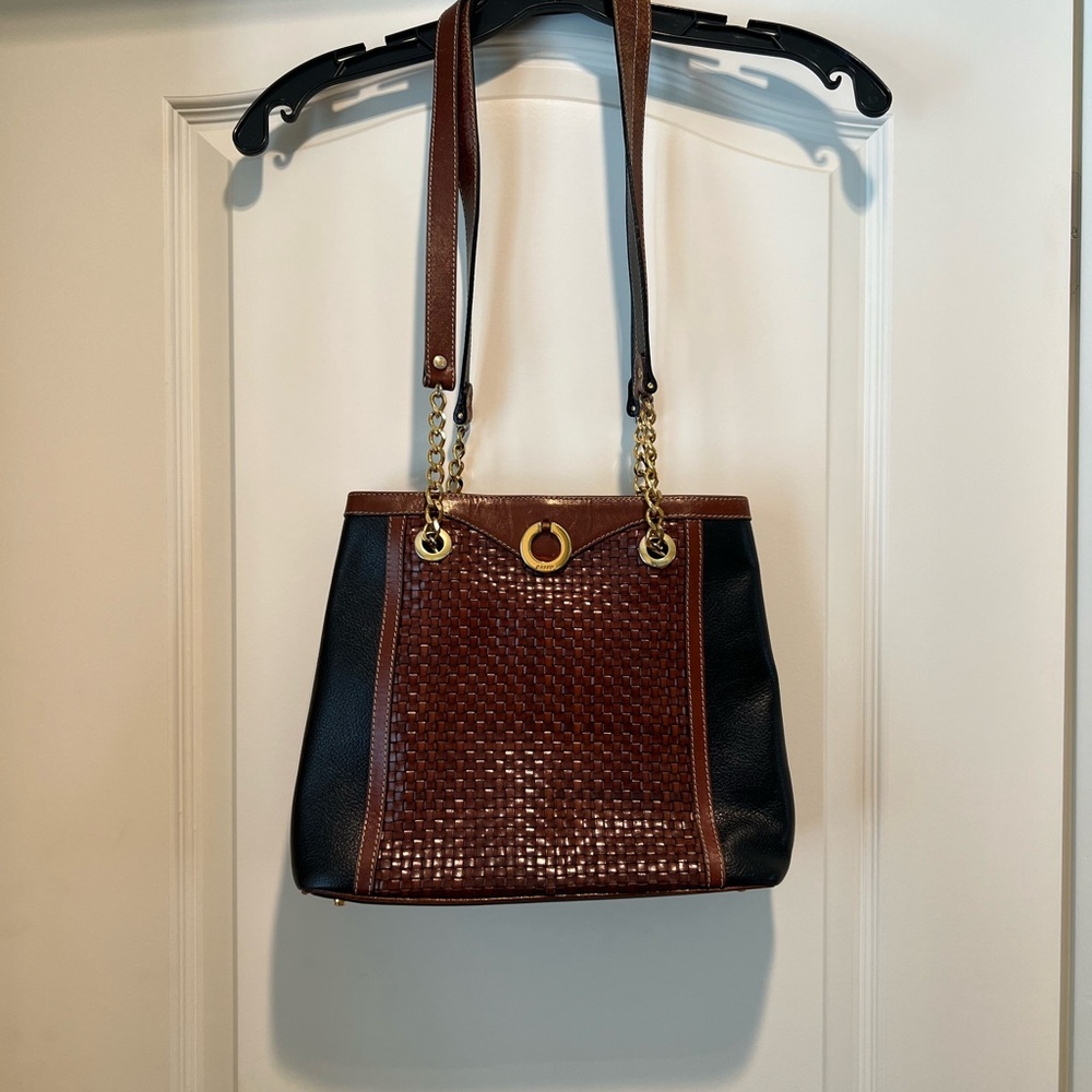 Bally Brown and Black Woven Shoulder Bag